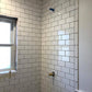 Small Simple Bathroom update With Classic Curved & Modern Subway Tile Mash-Up