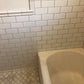 Small Simple Bathroom update With Classic Curved & Modern Subway Tile Mash-Up