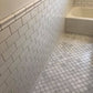 Small Simple Bathroom update With Classic Curved & Modern Subway Tile Mash-Up