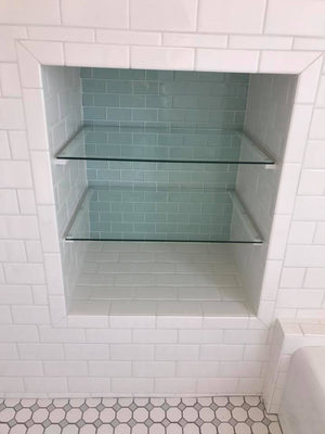 Bathroom Update Glass Tiled Storage Shelves