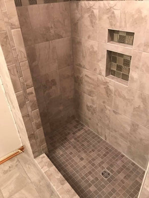 Funky Style, Nice Tile Belt Inlay Bathroom Update