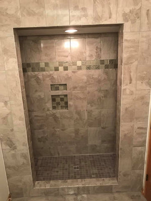 Funky Style, Nice Tile Belt Inlay Bathroom Update
