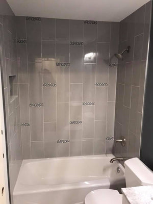 Custom Pattern Diagonal Mosaic Tile Inlay Shower & Tub Combo