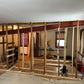 Basement Remodel Wood Flooring & Corner Fireplace Tile Wall