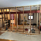Basement Remodel Wood Flooring & Corner Fireplace Tile Wall