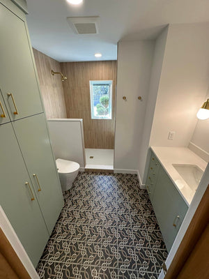 Modern Bathroom With Wood Walled Shower