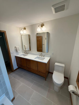 Mix of Mid-century W/ Vertical Patterned Tile Tub Shower Combo