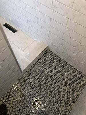 Clean Modern Feel Herring Bone Bathroom Update