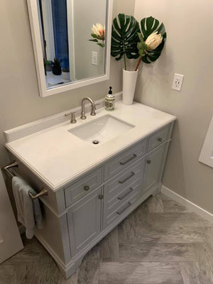 Updated Bathroom - Pattern Shower Tile W/ Herringbone Floor Pattern