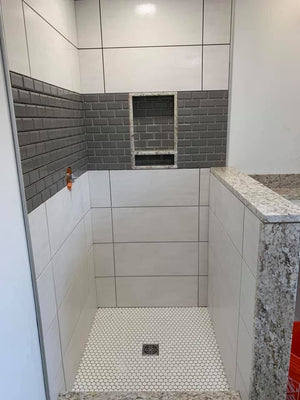 Shower Update - Hexagon Tile Open Concept W/ Shower Niche