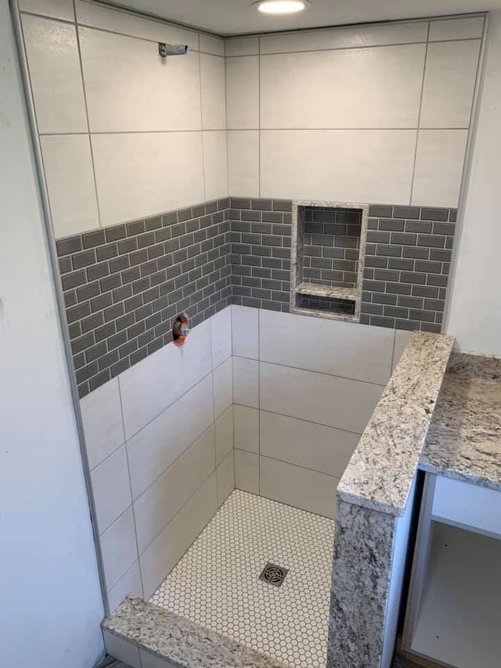 Shower Update - Hexagon Tile Open Concept W/ Shower Niche