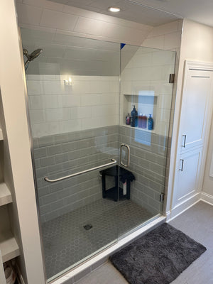Updated Bathroom - Extra Storage Glass Door Shower W/ Medium To Large Subway Tile & Large Format Flooring