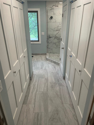 Updated Bathroom - Marble Appearance Shower Tile
