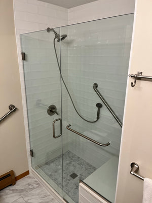 Updated Shower - Glass Door W/ Bench Seat & Subway Tile