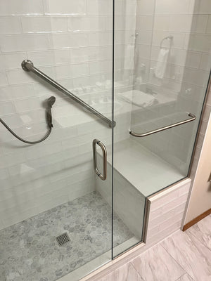 Updated Shower - Glass Door W/ Bench Seat & Subway Tile