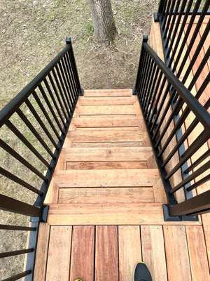 Wood & Black Mid-Level Wood Decking W/ Stairs