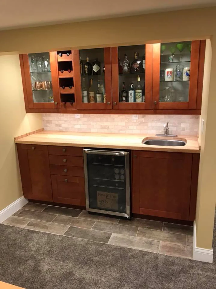 Metro Remodeling Basement Update With Custom Butcher Block Wet Bar & Bathroom