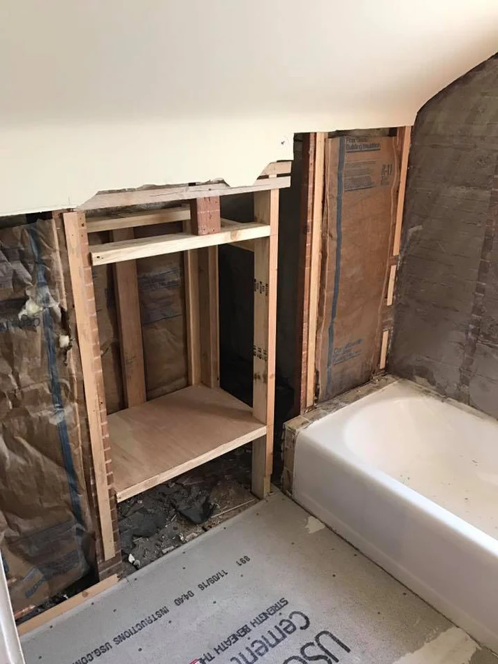 Metro Remodeling Bathroom Update Glass Tiled Storage Shelves13