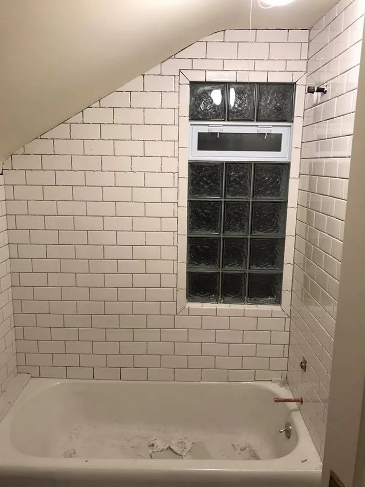 Metro Remodeling Bathroom Update Glass Tiled Storage Shelves7