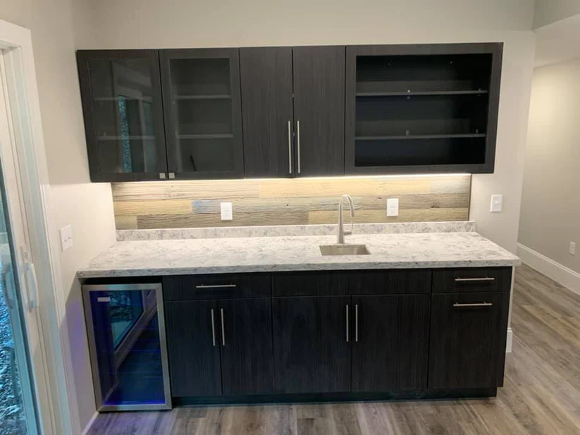 Metro Remodeling Beautiful Custom Dark Wood & Barn Lumber Wet Bar & Interior Refresh1