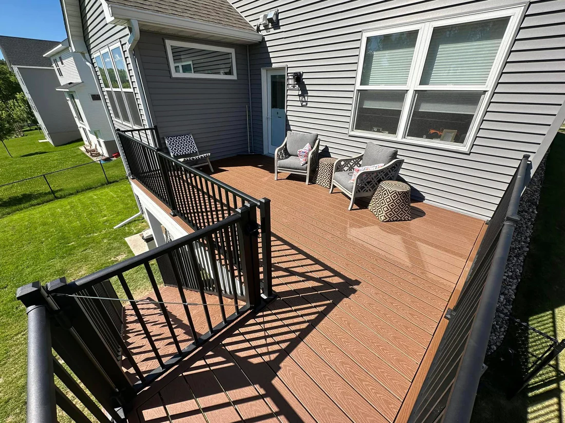 Metro Remodeling Brown Mid-Level Composite Decking W Stairs And Gate4