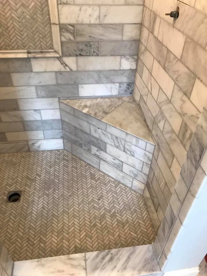 Metro Remodeling Clean Feel W: Custom Herring Bone Inlays And Shower Floor1