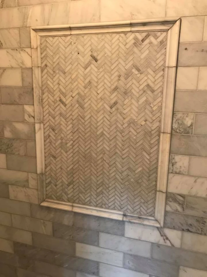 Metro Remodeling Clean Feel W: Custom Herring Bone Inlays And Shower Floor2