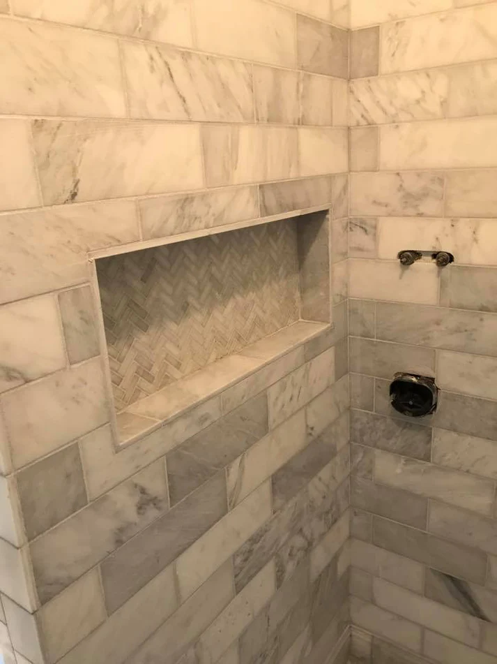 Metro Remodeling Clean Feel W: Custom Herring Bone Inlays And Shower Floor4webp