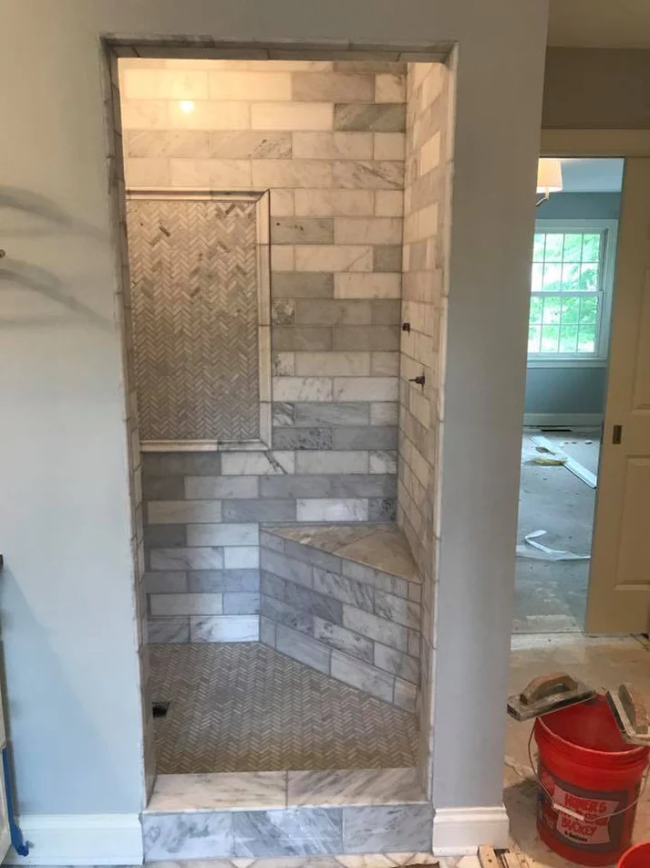 Metro Remodeling Clean Feel W: Custom Herring Bone Inlays And Shower Floor5
