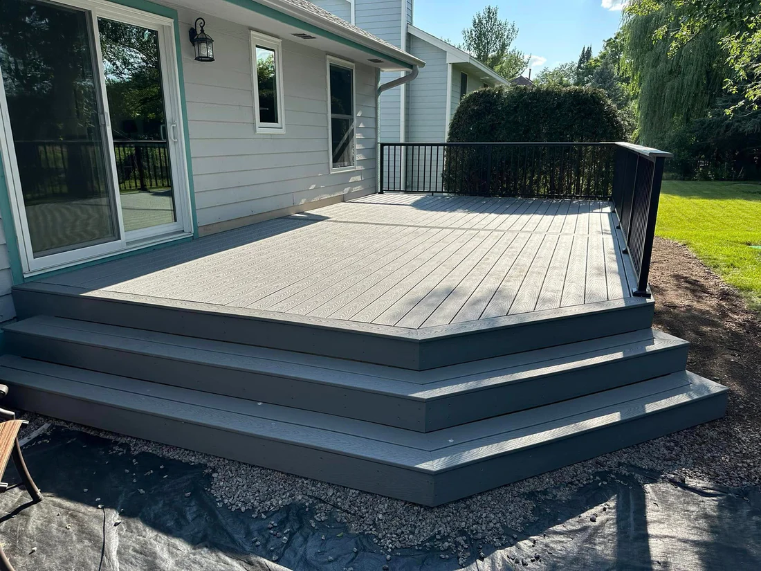 Metro Remodeling Grey & Black Low-Level Composite Decking with Triple Step Stairs1