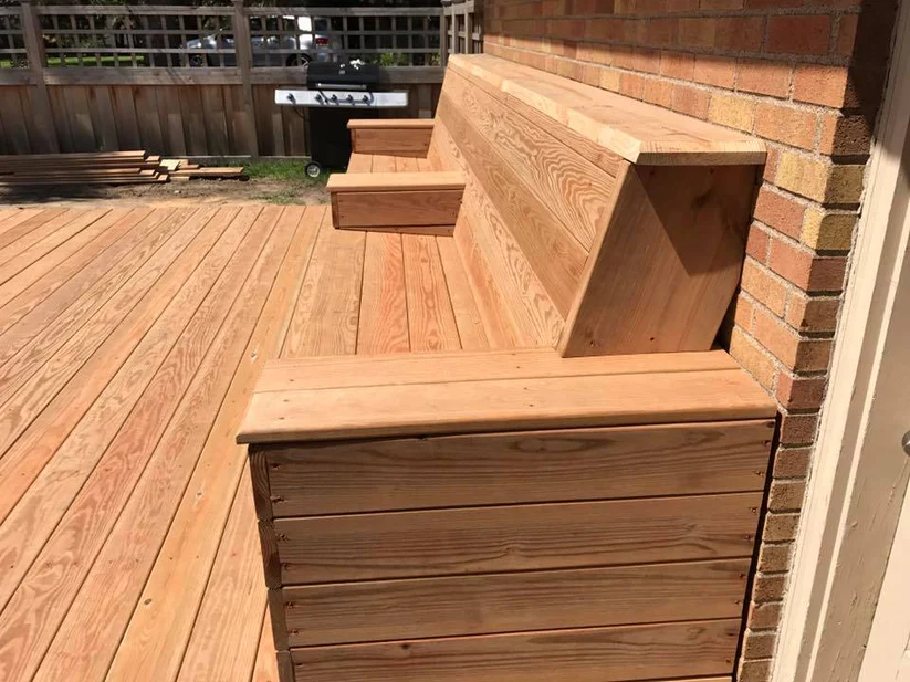 Metro Remodeling Seamlessly Integrated Natural Wood Deck W:Bench Seating