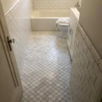 Metro Remodling Small Simple Bathroom update With Classic Curved & Modern Subway Tile Mash-Up
