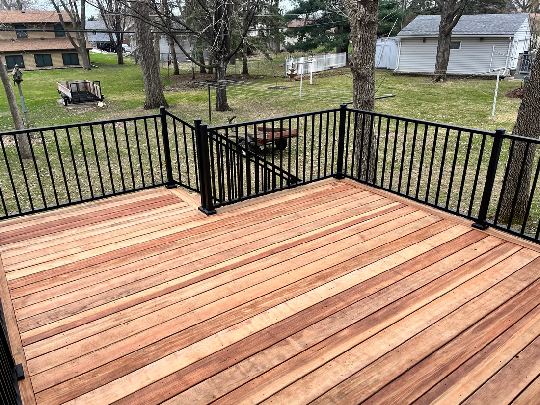 Wood & Black Mid-Level Wood Decking With Stairs5